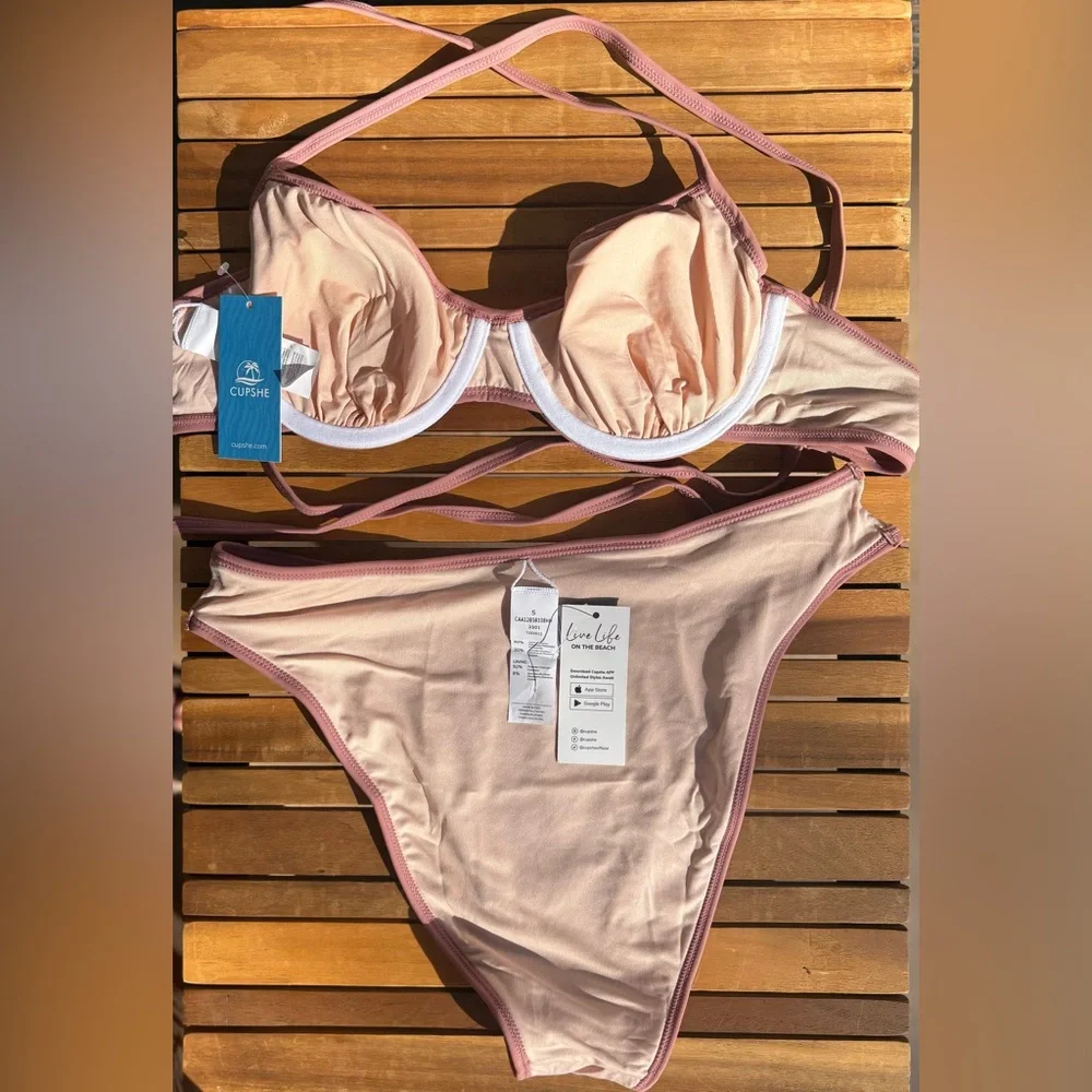 SMALL NWT CUPSHE Pink Mauve Sequin Adjustable Wire Bikini Bra